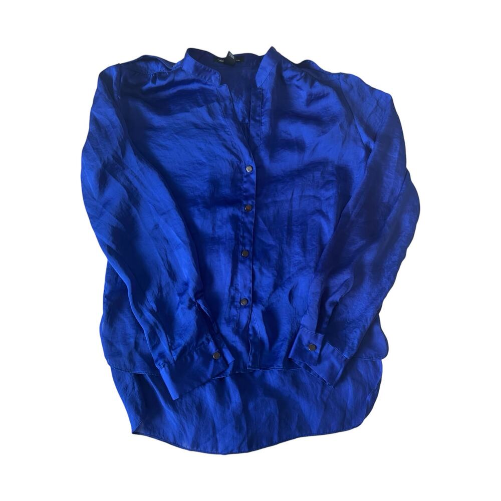 Kenneth Cole NY Blue Satin Blouse Women’s Small Button Front Long Sleeve Shirt - Picture 2 of 9